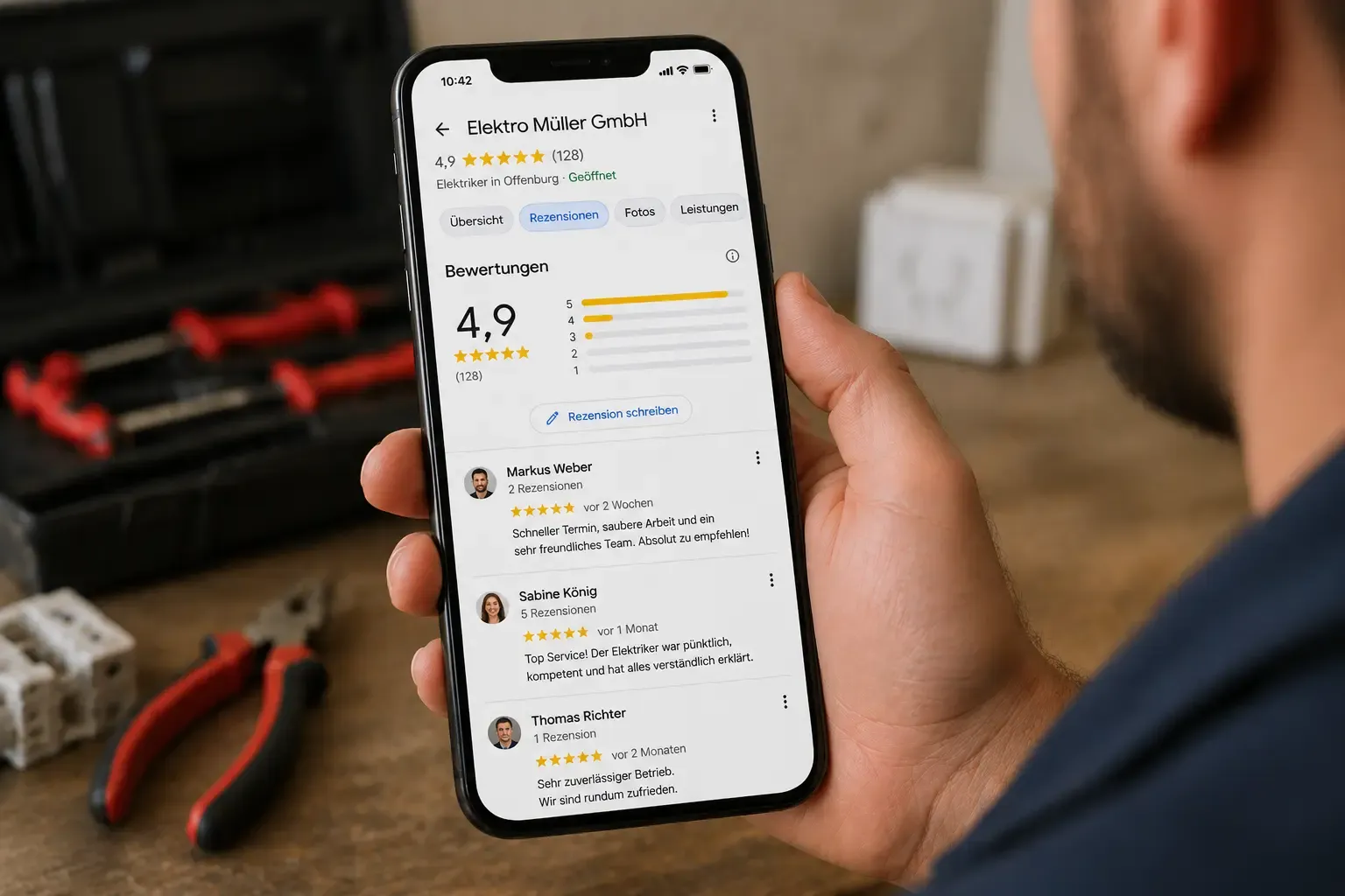 Bewertungen von Handwerkern bei Google mit Sternen