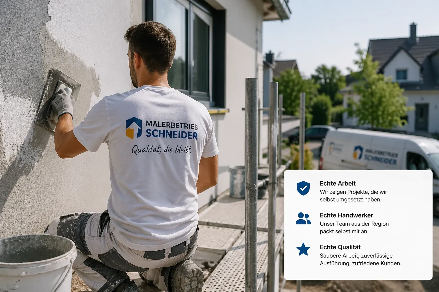 Handwerker bei echter Arbeit auf Baustelle