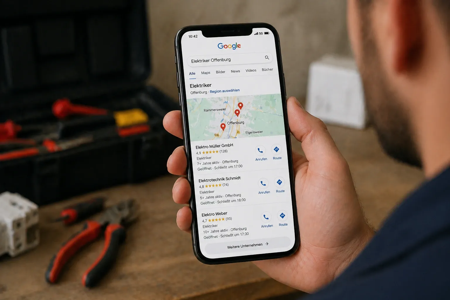 Google Maps Einträge von Handwerkern in Offenburg